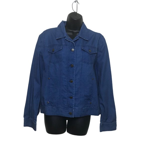 Jones New York Sport Lightweight Jean Jacket Size Large Button Long Sleeve Denim - Picture 1 of 6